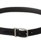 Dolce & Gabbana Black Grosgrain Leather Silver Tone Metal Buckle Belt