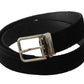 Dolce & Gabbana Black Velvet Silver Logo Engraved Metal Buckle Belt