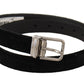 Dolce & Gabbana Black Casual Velvet Silver Metal Logo Buckle Belt