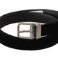 Dolce & Gabbana Black Velvet Silver Tone Logo Metal Buckle Belt