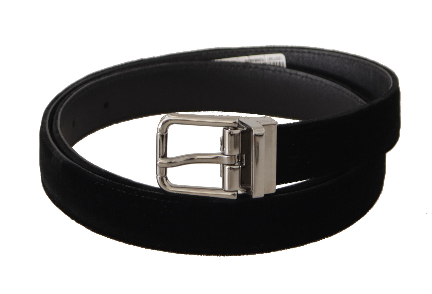 Dolce & Gabbana Black Velvet Silver Tone Logo Metal Buckle Belt