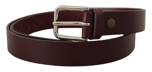 Dolce & Gabbana Maroon Calf Leather Silver Tone Metal Buckle Belt