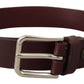 Dolce & Gabbana Maroon Calf Leather Silver Tone Metal Buckle Belt