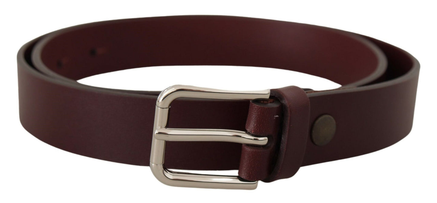 Dolce & Gabbana Maroon Calf Leather Silver Tone Metal Buckle Belt