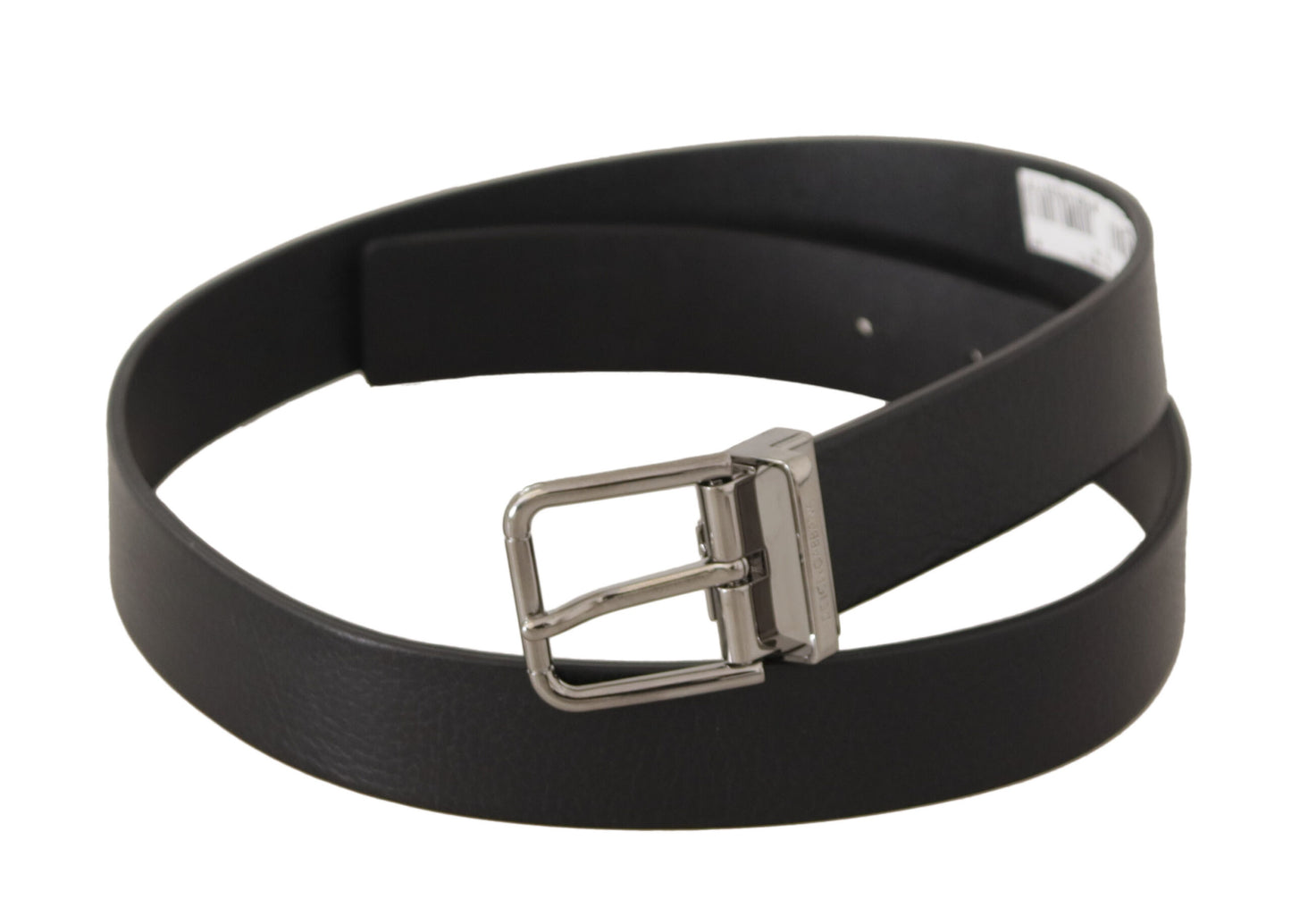 Dolce & Gabbana Black Plain Leather Silver Tone Metal Buckle Belt