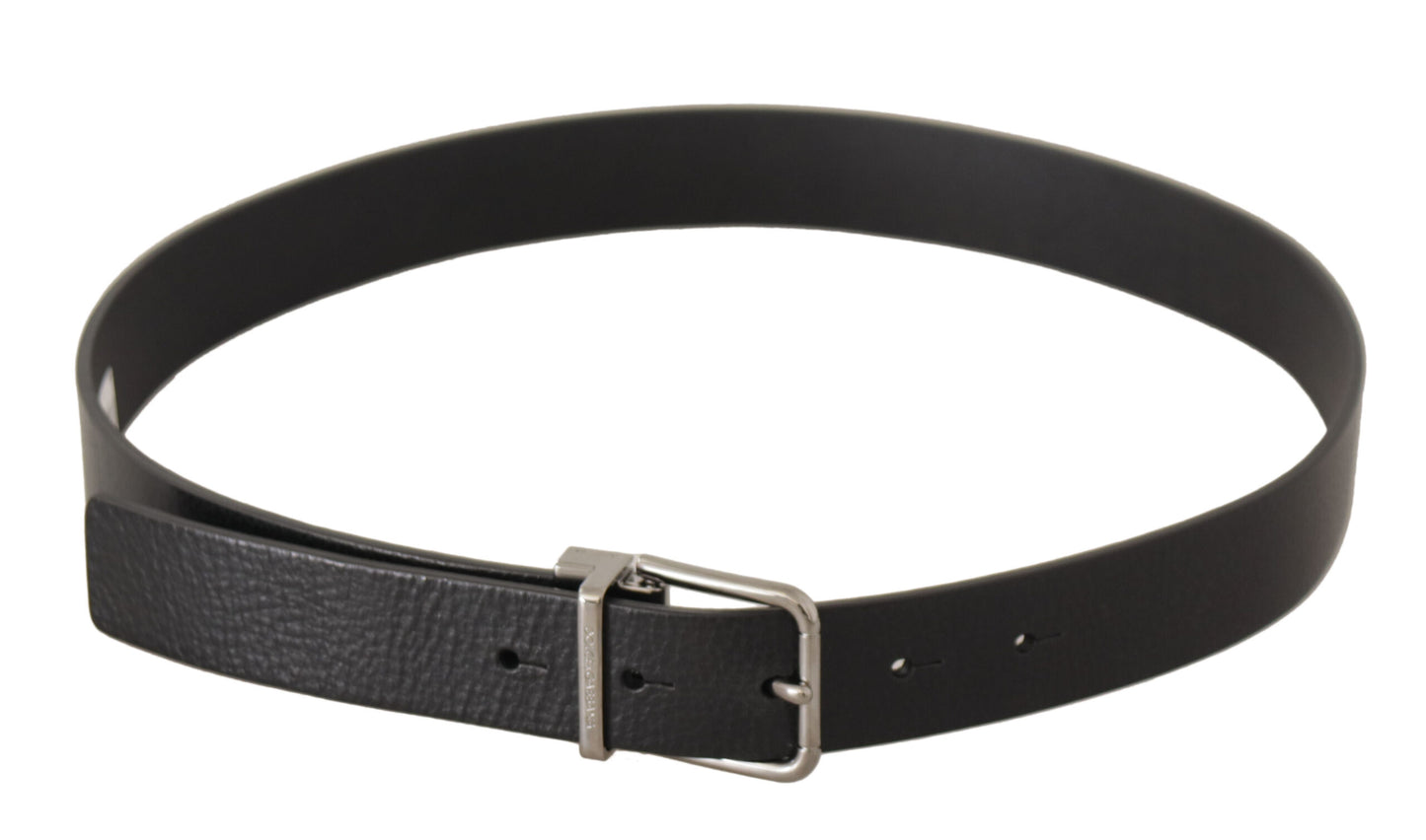 Dolce & Gabbana Black Plain Leather Silver Tone Metal Buckle Belt