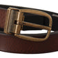 Dolce & Gabbana Brown Leather Vintage Style Brass Metal Buckle Belt