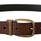 Dolce & Gabbana Brown Leather Vintage Style Brass Metal Buckle Belt