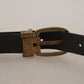 Dolce & Gabbana Brown Leather Vintage Style Brass Metal Buckle Belt