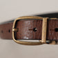 Dolce & Gabbana Brown Leather Vintage Style Brass Metal Buckle Belt