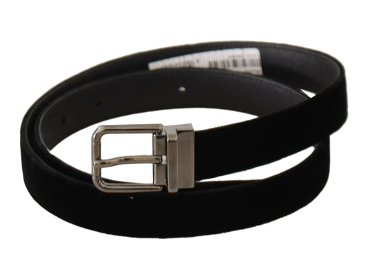 Dolce & Gabbana Black Classic Velvet Logo Engraved Metal Buckle Belt