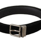 Dolce & Gabbana Black Classic Velvet Logo Engraved Metal Buckle Belt