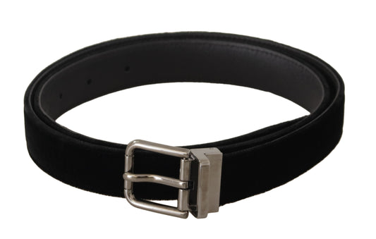 Dolce & Gabbana Black Classic Velvet Logo Engraved Metal Buckle Belt