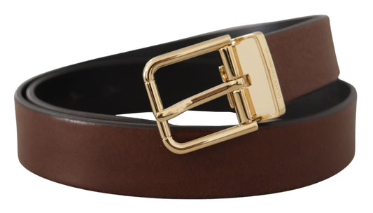 Dolce & Gabbana Brown Classic Leather Gold Tone Metal Buckle Belt