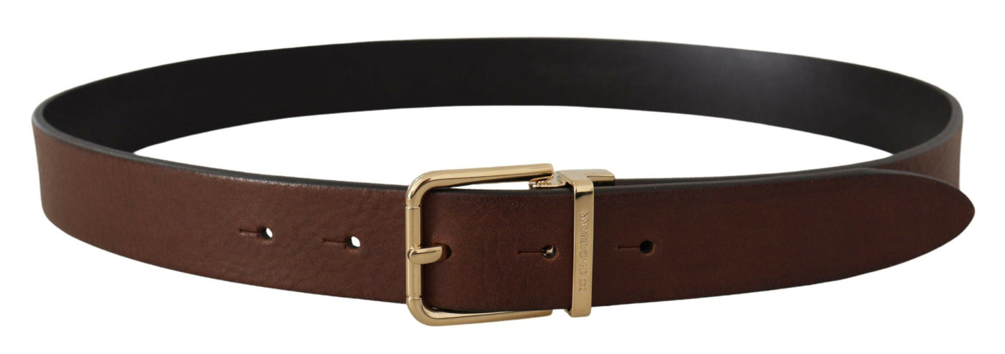 Dolce & Gabbana Brown Classic Leather Gold Tone Metal Buckle Belt