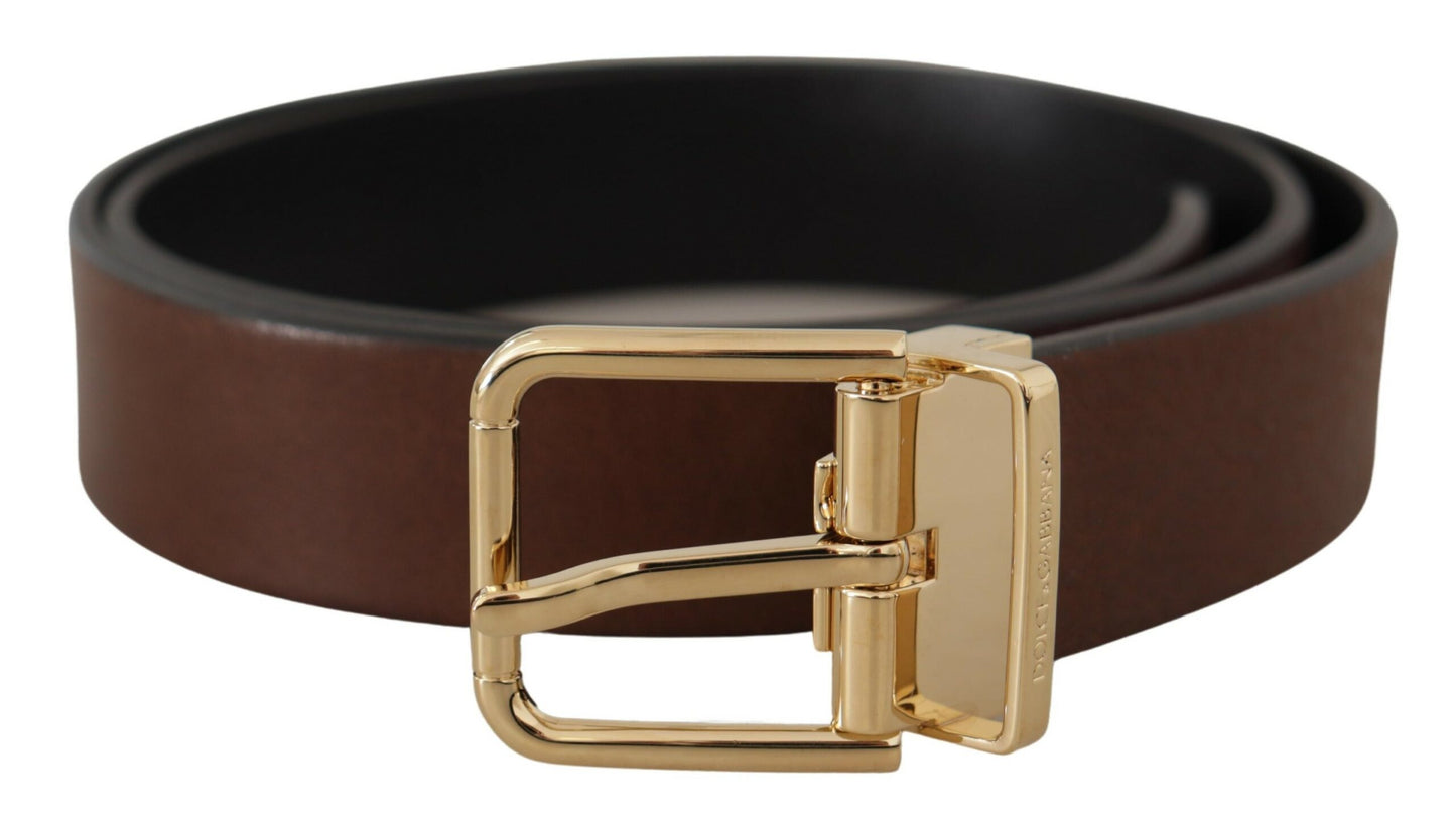 Dolce & Gabbana Brown Classic Leather Gold Tone Metal Buckle Belt