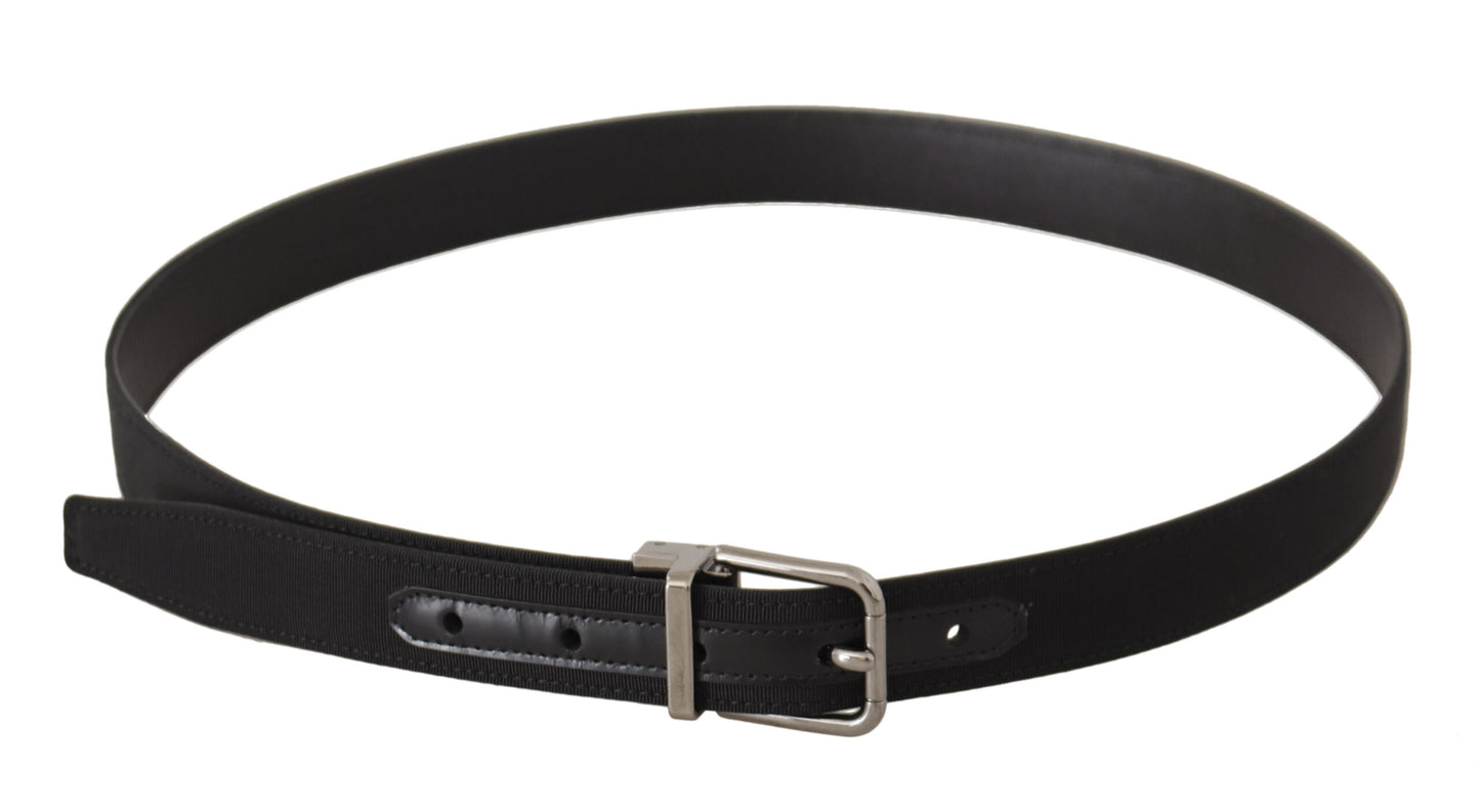 Dolce & Gabbana Black Canvas Leather Silver Metal Buckle Belt