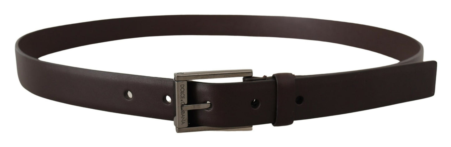 Dolce & Gabbana Brown Leather Silver Tone Metal Buckle Belt