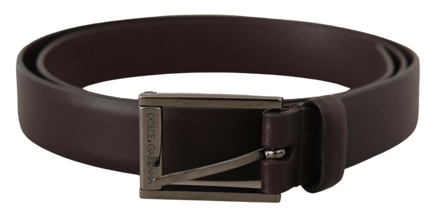 Dolce & Gabbana Brown Leather Silver Tone Metal Buckle Belt