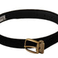 Dolce & Gabbana Black Velvet Leather Gold Tone Metal Buckle Belt