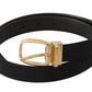 Dolce & Gabbana Black Canvas Leather Gold Metal Buckle Belt