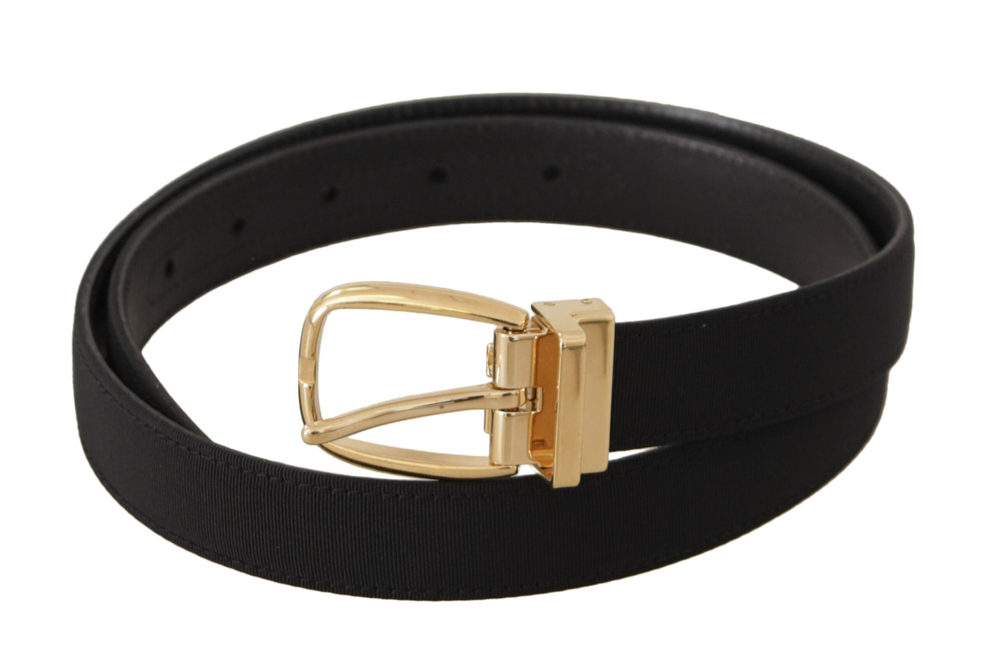 Dolce & Gabbana Black Canvas Leather Gold Metal Buckle Belt