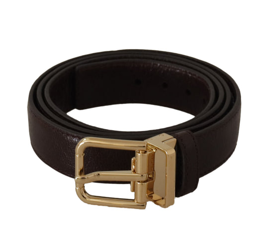 Dolce & Gabbana Brown Leather Gold Metal Buckle Belt