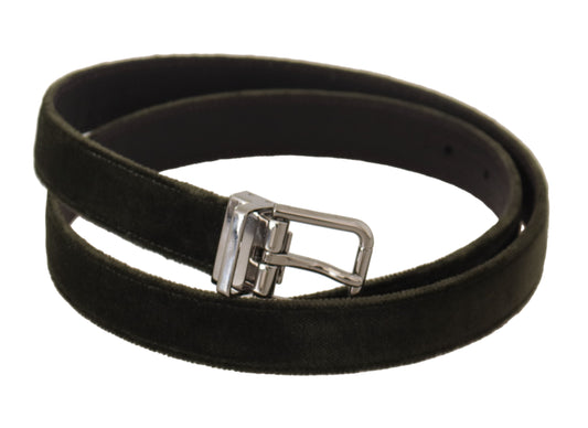 Dolce & Gabbana Green Velvet Silver Tone Metal Buckle Belt