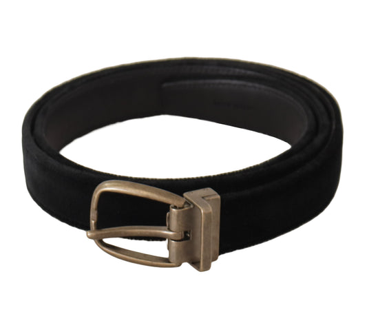 Dolce & Gabbana Black Alta Sartoria Velvet Gold Metal Buckle Belt