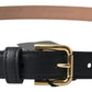 Dolce & Gabbana Black Leather Gold Tone Metal Buckle Belt