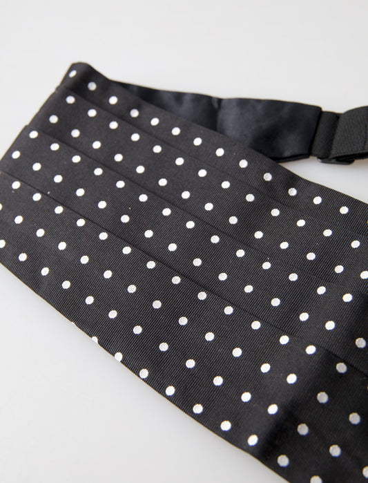 Dolce & Gabbana Black Silk Polka Waist Tuxedo Belt Cummerbund