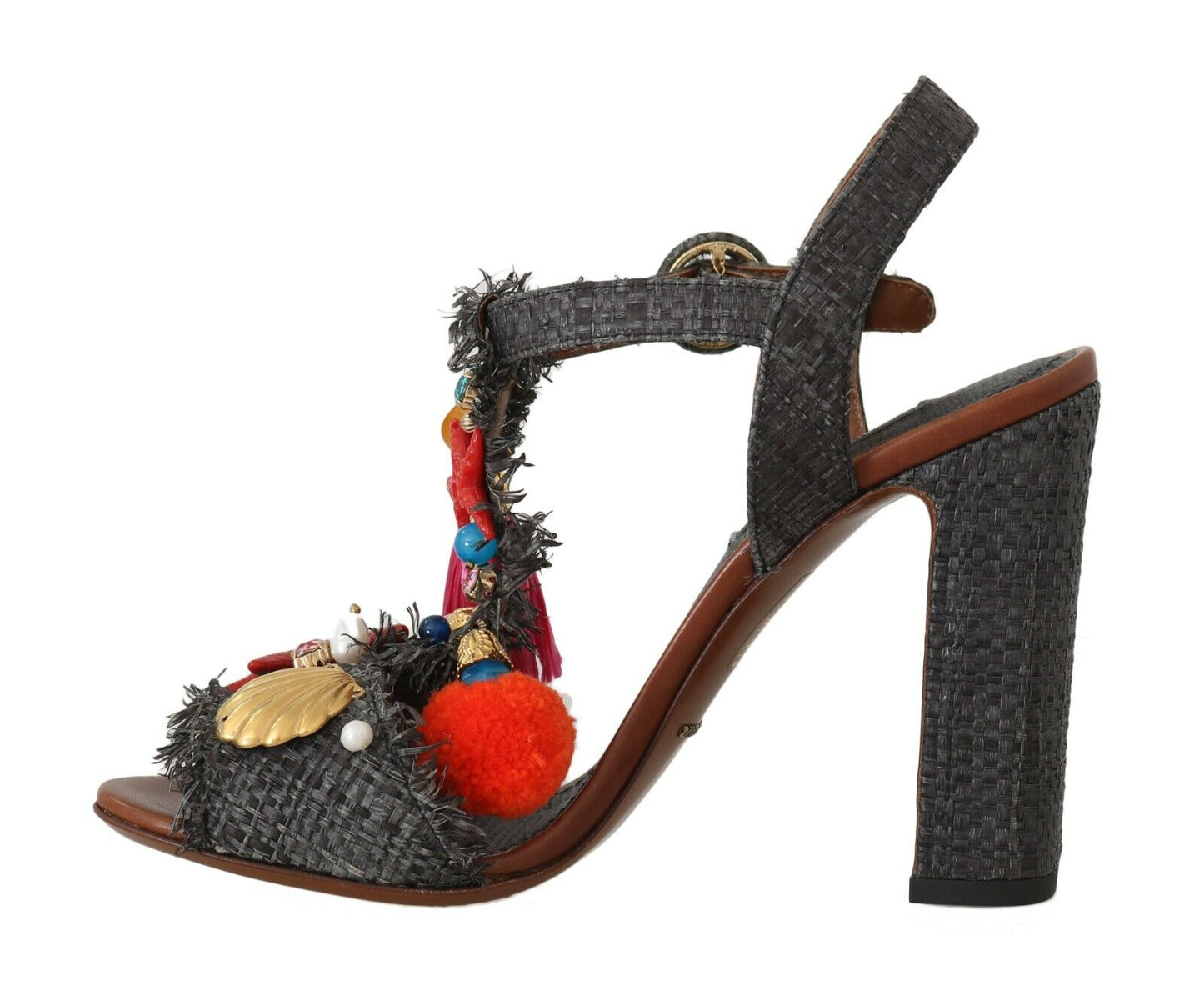 Dolce & Gabbana Gray Straw MARINA Sea Star Sandals