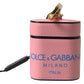 Dolce & Gabbana Pink Blue Calf Leather Logo Print Strap Airpods Case