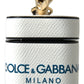 Dolce & Gabbana White Blue Calf Leather Logo Print Strap Airpods Case