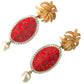 Dolce & Gabbana Red Watermelon Gold Brass Crystal Clip Dangling Earrings