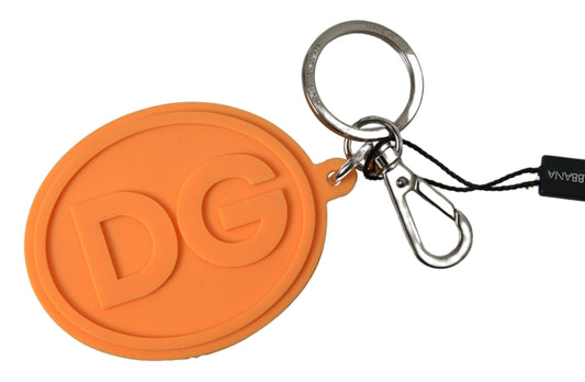 Dolce & Gabbana Orange Rubber DG Logo Gold Brass Metal Keychain