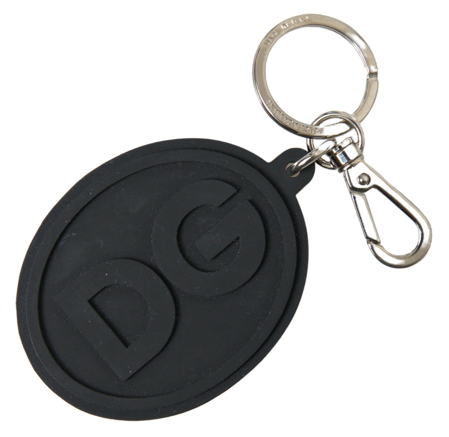 Dolce & Gabbana Black Rubber DG Logo Silver Brass Metal Keychain