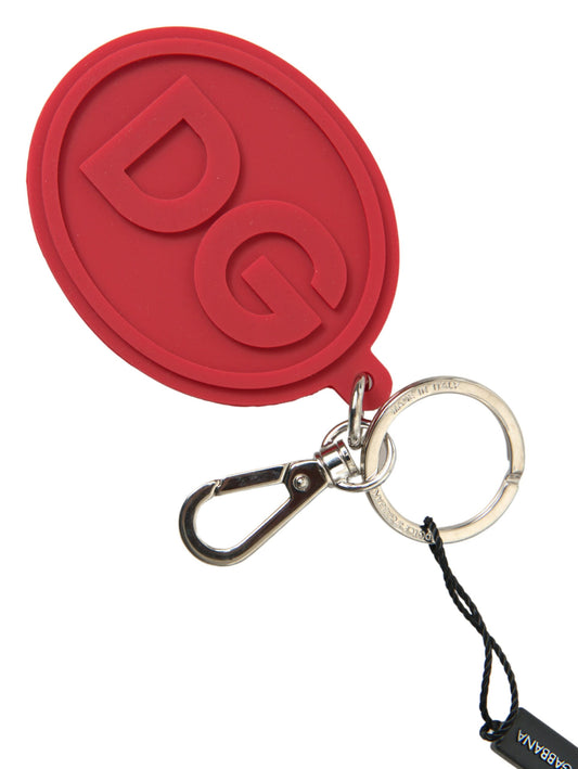 Dolce & Gabbana Red Rubber DG Logo Silver Brass Metal Keyring Keychain