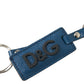 Dolce & Gabbana Blue Leather DG Logo Silver Tone Metal Keychain