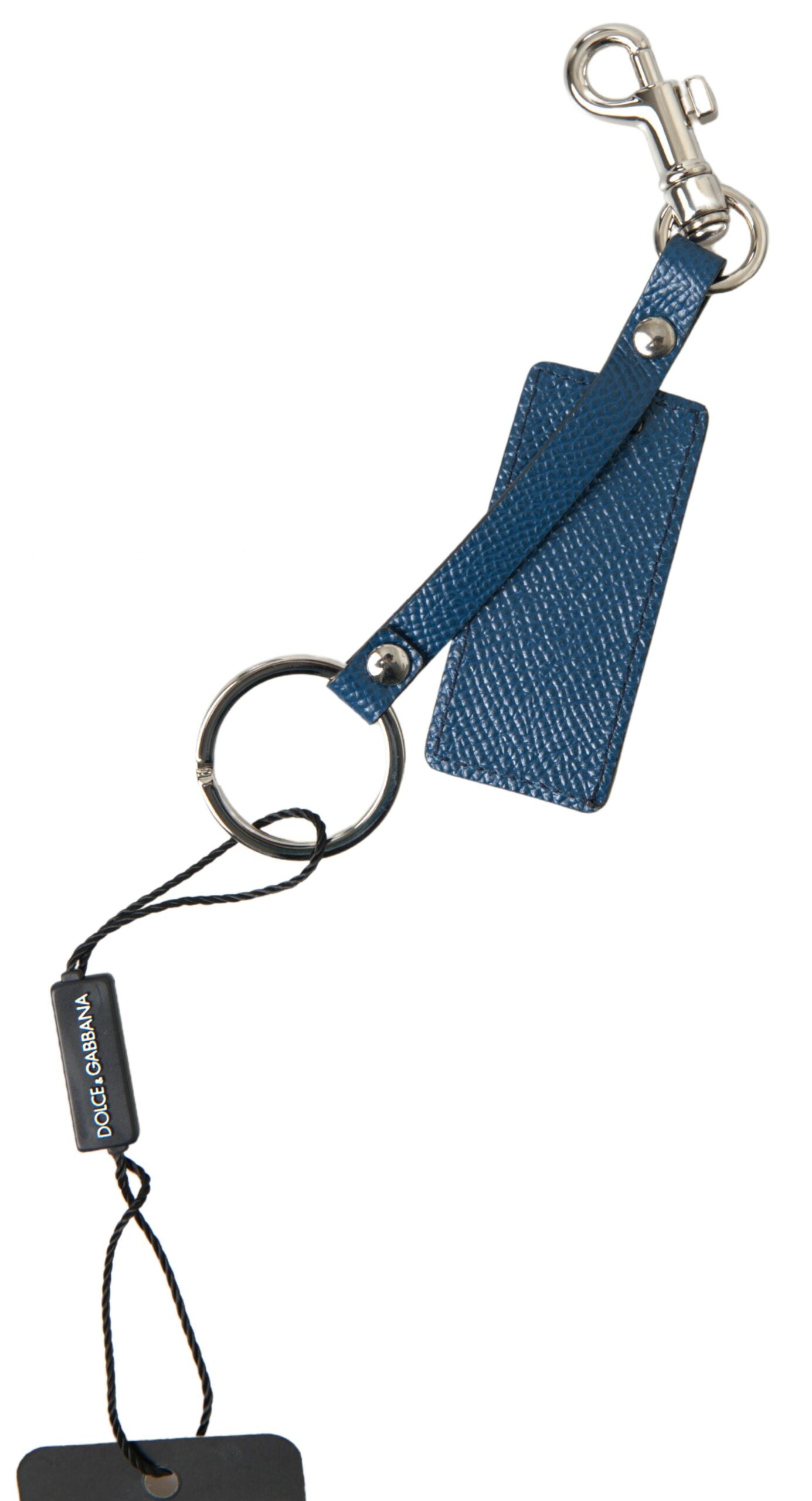 Dolce & Gabbana Blue Leather DG Logo Silver Tone Metal Keychain