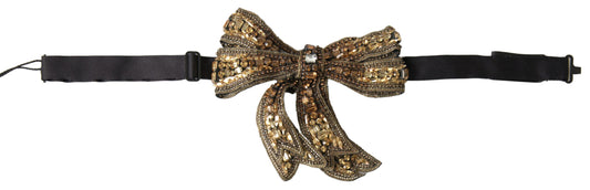 Dolce & Gabbana Gold Crystal Beaded Sequined Silk Catwalk Necklace Bowtie