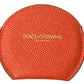 Dolce & Gabbana Orange Calfskin Leather Round Logo Hand Mirror Holder