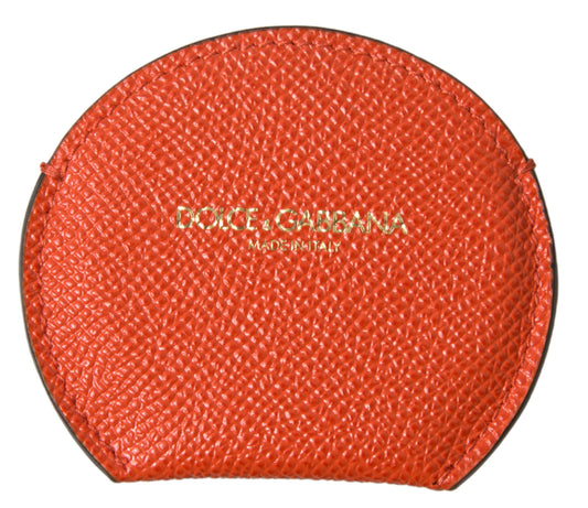 Dolce & Gabbana Orange Calfskin Leather Round Logo Hand Mirror Holder