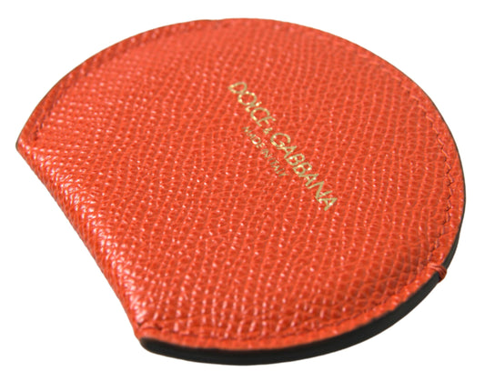 Dolce & Gabbana Orange Calfskin Leather Round Logo Hand Mirror Holder