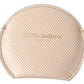 Dolce & Gabbana Beige Calfskin Leather Round Logo Hand Mirror Holder