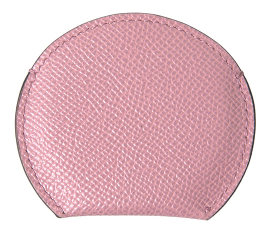 Dolce & Gabbana Pink Calfskin Leather Round Logo Print Hand Mirror Holder