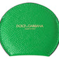 Dolce & Gabbana Green Calfskin Leather Round Logo Hand Mirror Holder