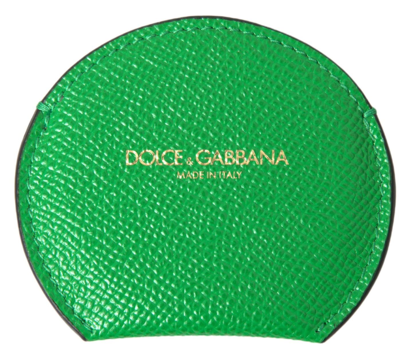 Dolce & Gabbana Green Calfskin Leather Round Logo Hand Mirror Holder