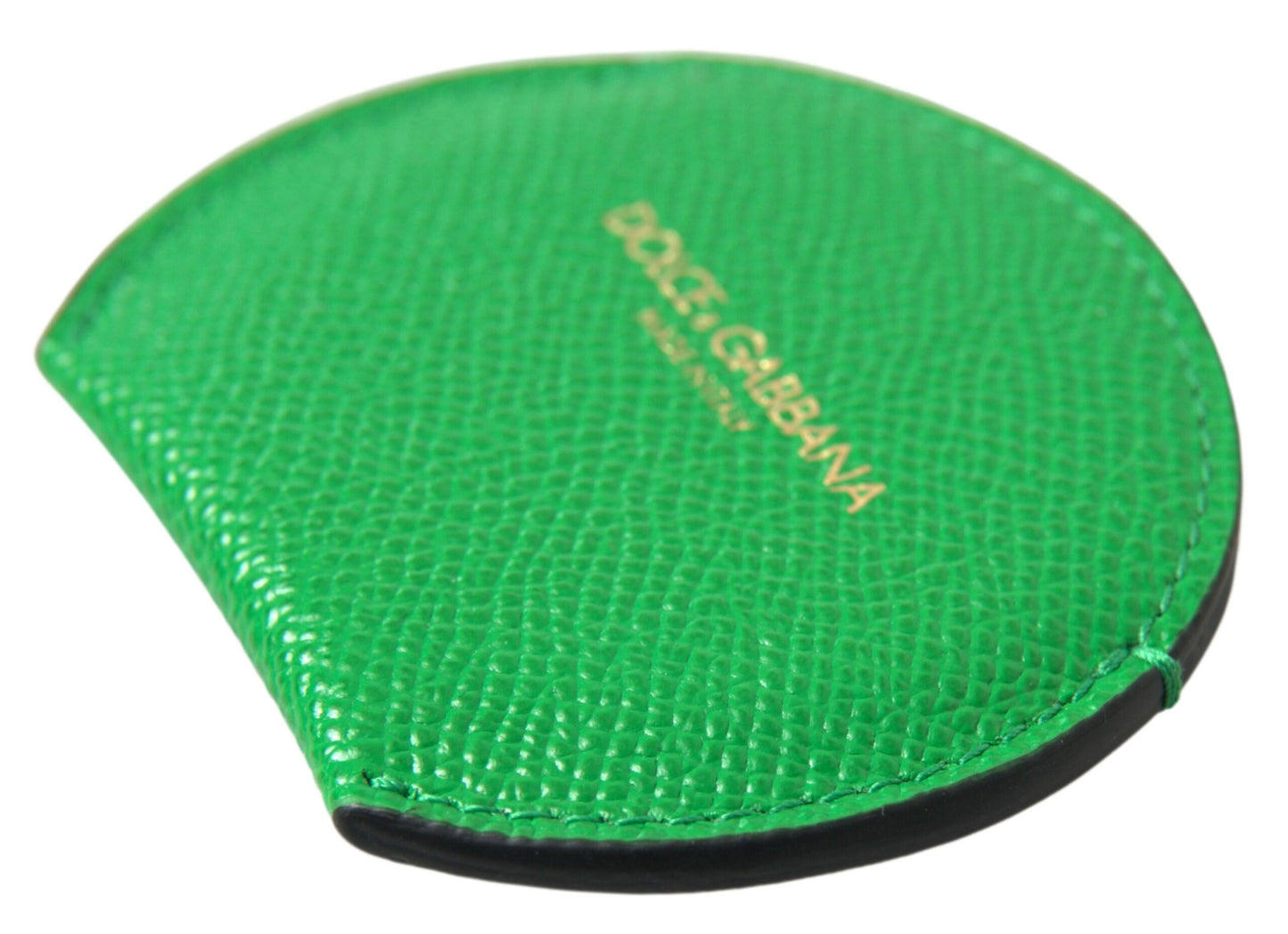 Dolce & Gabbana Green Calfskin Leather Round Logo Hand Mirror Holder