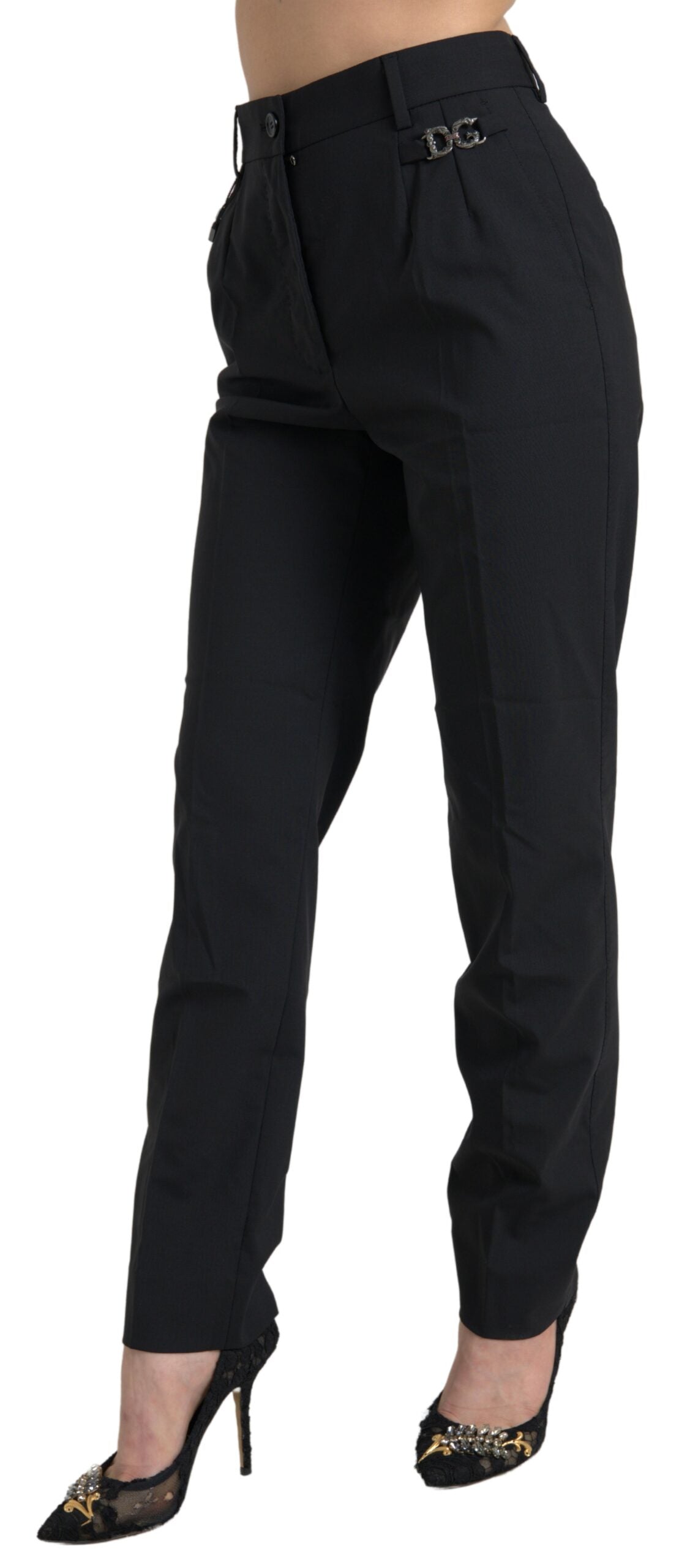 Dolce & Gabbana Black Wool High Waist Tapered Pants